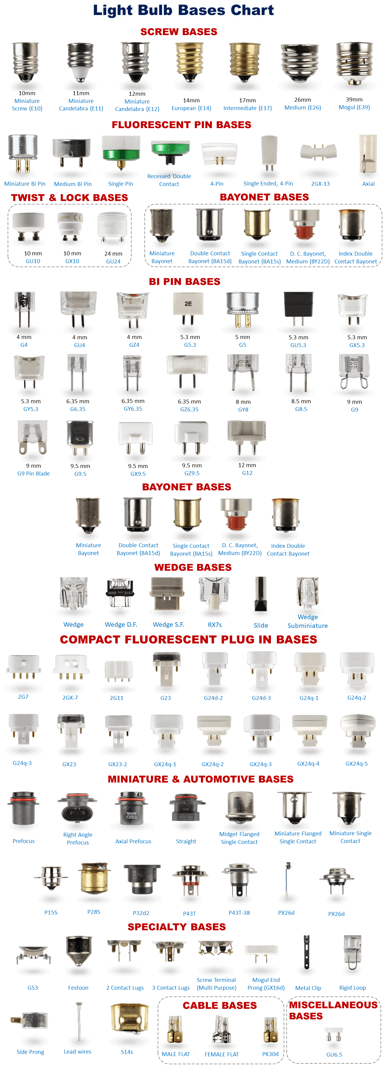 different light bulb bases